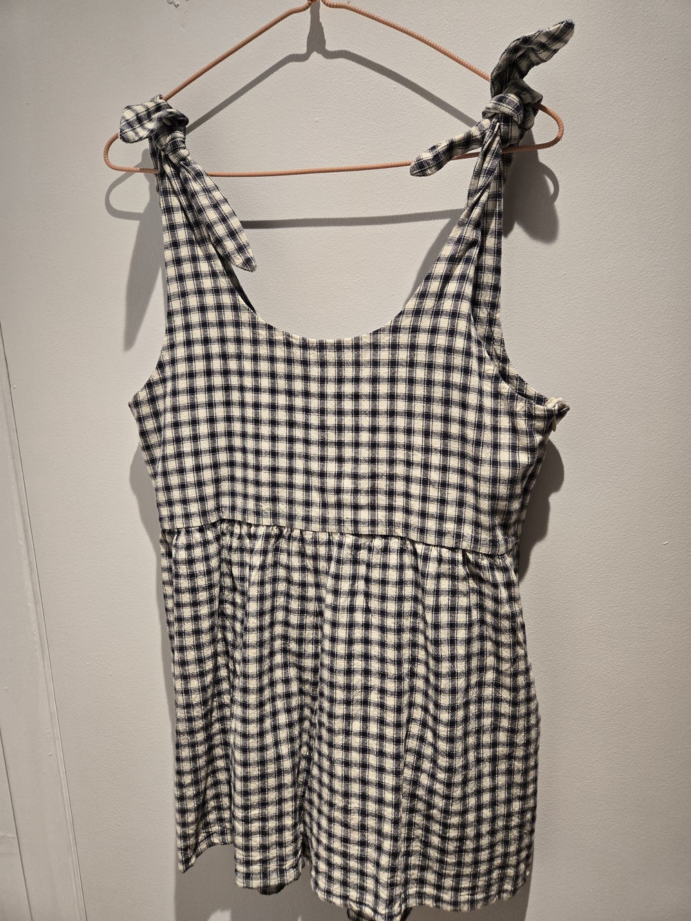 twik Navy and White Gingham Tie-Shoulder One-Piece